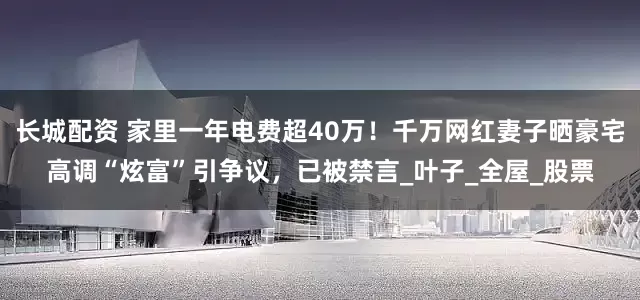 长城配资 家里一年电费超40万！千万网红妻子晒豪宅高调“炫富”引争议，已被禁言_叶子_全屋_股票
